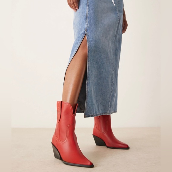 Free People Red Leather Pitchfork Point Western Boots - Picture 1 of 3